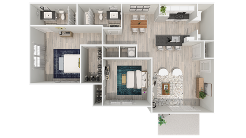 Floor plan for 2 beds, 2 baths, 1096 sqft